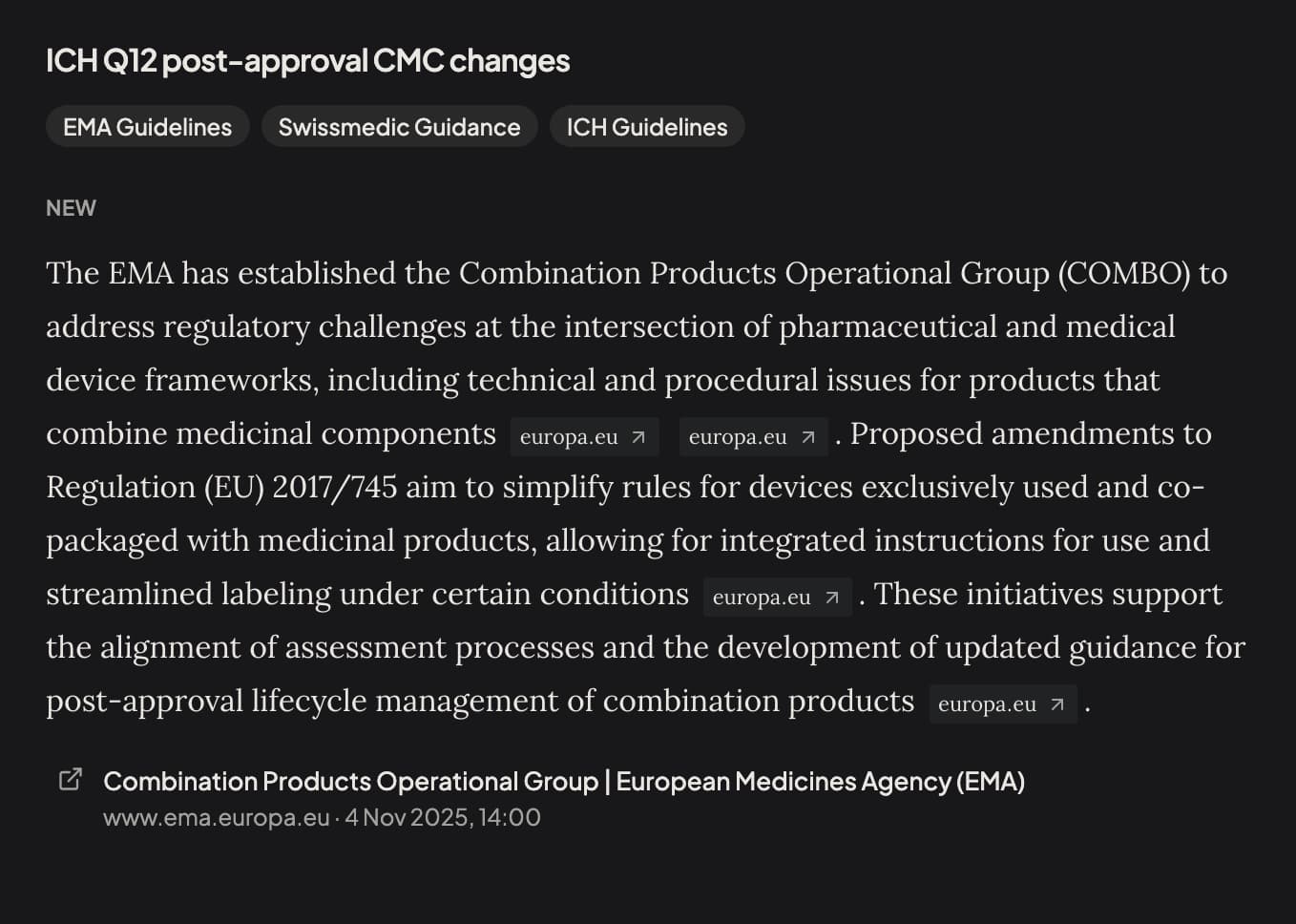 Track regulatory change with cited alerts.