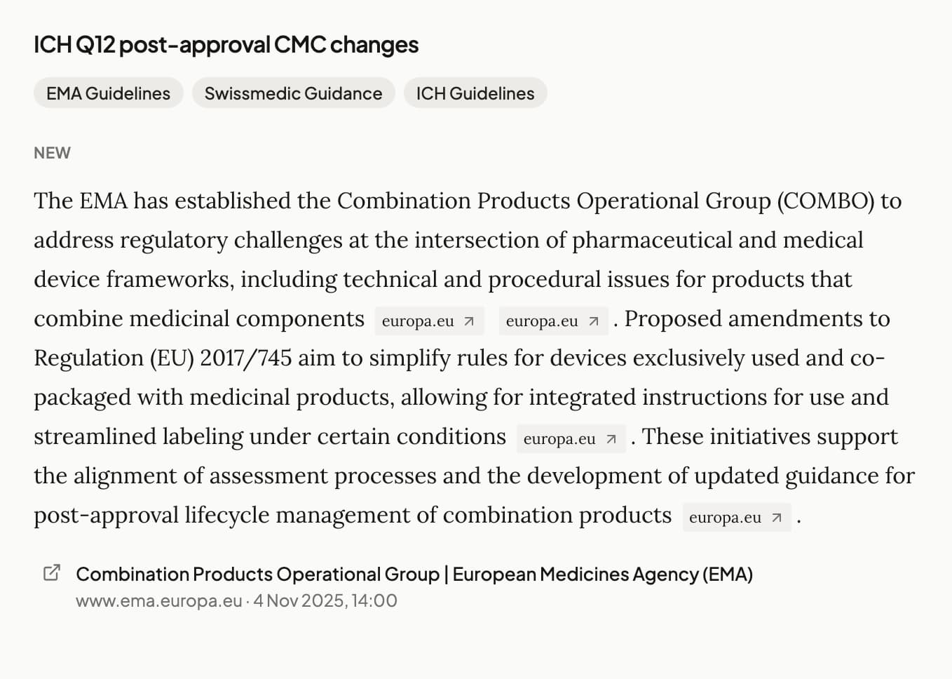 Track regulatory change with cited alerts.
