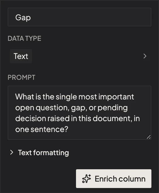 Compare. Map gaps. — column config