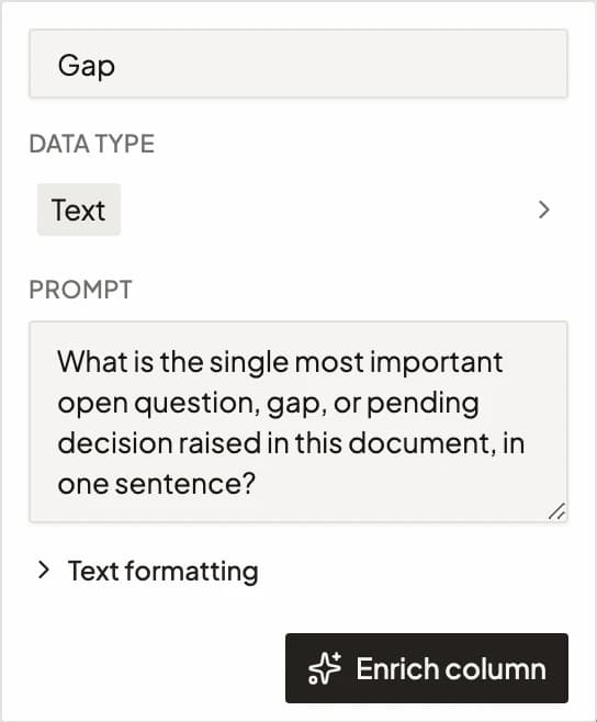 Compare. Map gaps. — column config